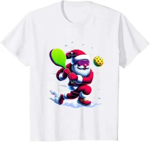 Vista 24 de Pickle Ball Navidad Santa Deporte Jugador Padel Raqueta Snow Camiseta Negro
