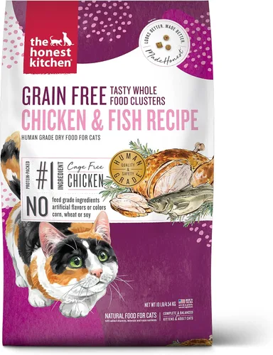 Vista 15 de The Honest Kitchen Clusters de comida para gatos de grado humano de comida entera sin granos de pollo seco, bolsa de prueba de 1 libra