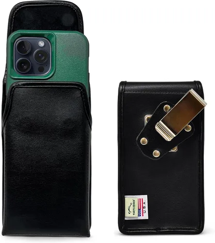 Vista 17 de Turtleback Clip para cinturón para iPhone 16 Pro Max, 15 Pro Max, 14 Pro Max, pequeño - Se adapta con fundas delgadas de estilo MagSafe, cuero negro
