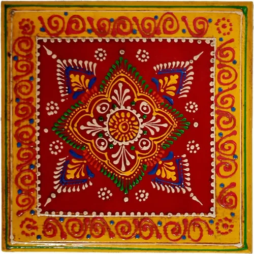 Vista 4 de Purpledip Chowki de madera: plataforma pintada a mano para los ídolos de Dios en el templo casero (11811)