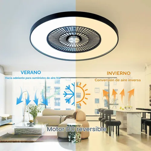 Vista 4 de Ventiladores de techo sin aspas de 24" con luces y control remoto/APP, ventilador de techo de bajo perfil con 3 luces atenuables, ventilador