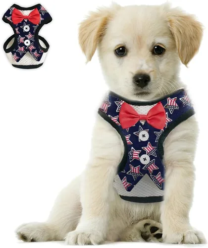 Vista 8 de Bark Lover Arnés para cachorro pequeño con corbatín, chaleco ajustable de malla para perros pequeños, gatitos, perfecto para fiestas, bodas y Negro