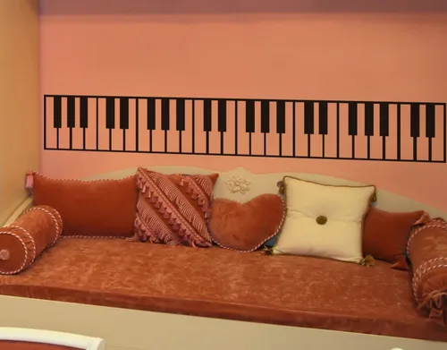Vista 8 de Pegatina de pared con teclas de piano. Decoración de instrumentos musicales. - Negro, 10" x 72". Fácil de aplicar y quitar.