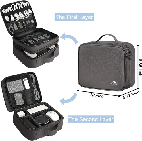 Vista 3 de MATEIN - Bolsa organizadora de cables con divisor ajustable, almacenamiento electrónico para DJ Cable File Bag, Charger Organizer Box, Double Gris