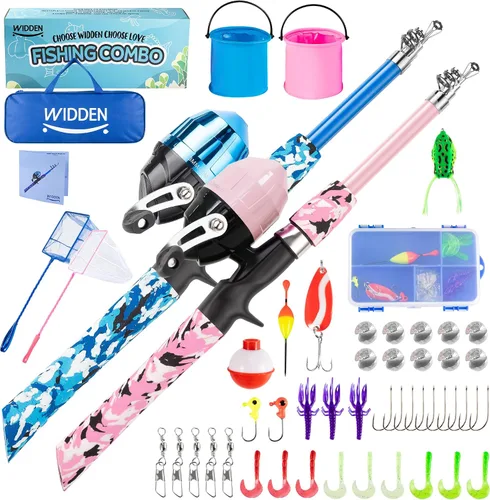 Vista 8 de WIDDEN Kids Fishing Pole, Portable Telescopic Kids Fishing Poles for Boys and Girls, Fishing Rod and Reel Combo Kit with Tackle Box, and Fishing