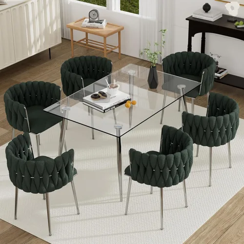 Vista 67 de Juego de mesa de comedor de cristal plateado para 2, juego de mesa cuadrada de lujo moderno de 36 pulgadas, juego de mesa de cocina minimalista de 3