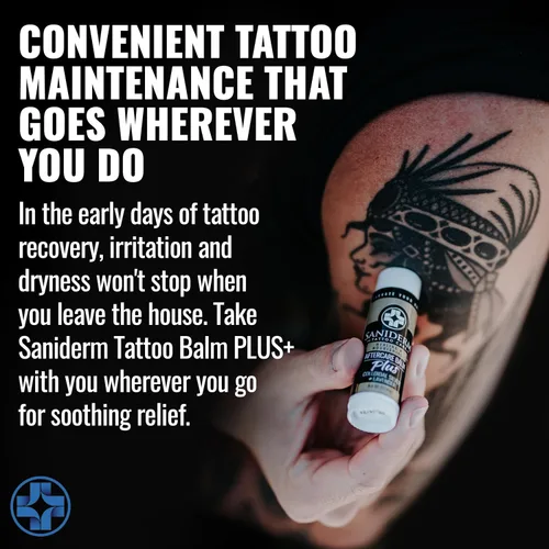 Vista 5 de Saniderm Tattoo Aftercare Balm PLUS+ – Pequeño (0.6 oz) – Sin petróleo, hidratante orgánico para tatuajes infundido con plata coloidal, aceite