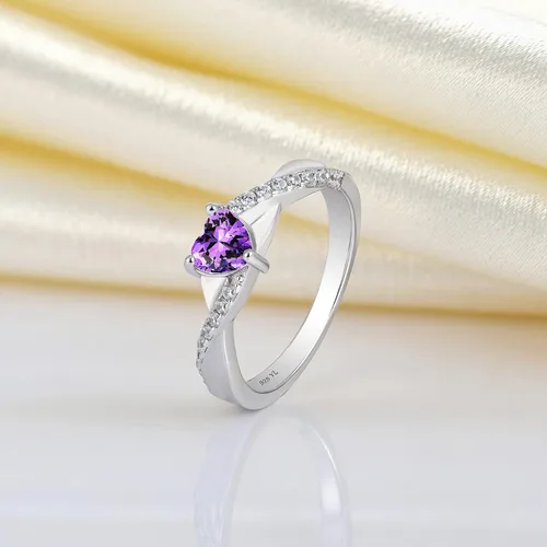 Vista 4 de YL Anillos de compromiso de plata de ley 925 con corte de corazón, 0.197in, piedra natal 5 A, anillo infinito para mujer, Metal
