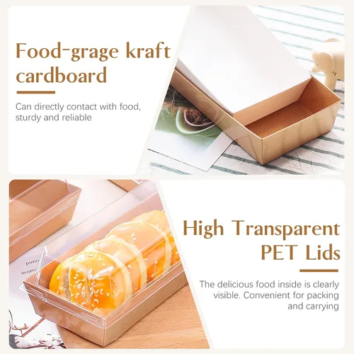Vista 3 de ZORRITA 100 Pack 7.5"x3.3" Paper Charcuterie Boxes with Clear Lids Marrón-paquete de 100