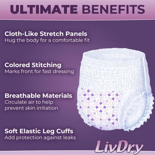 Vista 3 de Livdry M - Pañales para adultos para mujer durante la noche, máxima absorción definitiva, protección durante todo el día o la noche, talla mediana