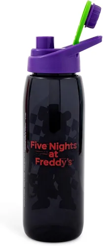 Vista 3 de Silver Buffalo Five Nights at Freddy's - Botella de agua con tapa de rosca, 28 onzas Let's Party - Diseño de tablero de ajedrez, tapa de rosca