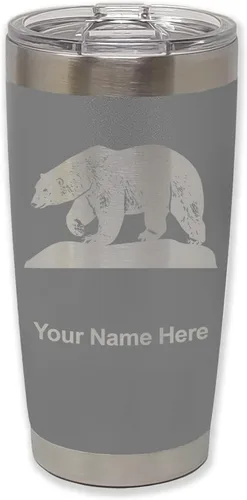 Vista 35 de LaserGram Vaso aislado al vacío de 20 onzas, oso polar, grabado personalizado incluido (negro)