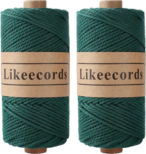 Vista 10 de Likeecords Cordón de algodón para macramé de 3mm x 100 metros, hilo torcido de 3 hebras, cuerda de macramé, hilo de algodón para macramé, cuerda