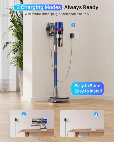 Vista 8 de Aspiradora inalámbrica para el hogar, potente aspiradora con filtro HEPA, tiempo de funcionamiento de 55 minutos, luz LED, cepillo antienredos