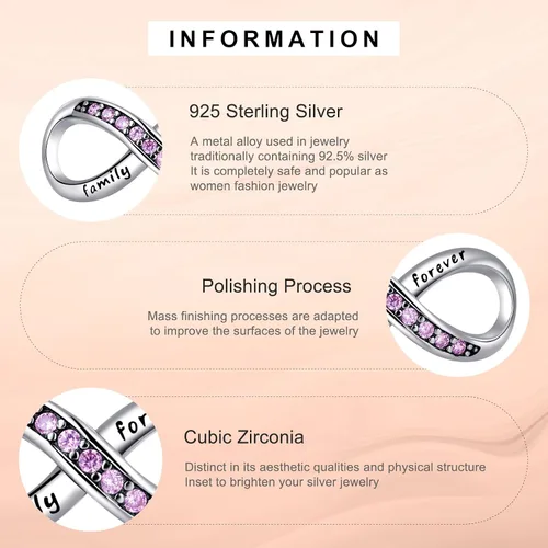 Vista 4 de Annmors Family Charm Love your Dad Mon Sister Infinity Charm fits Bracelets 925 Sterling Silver-Lucky Charm for Woman Pendant Bead Jewelry Beads