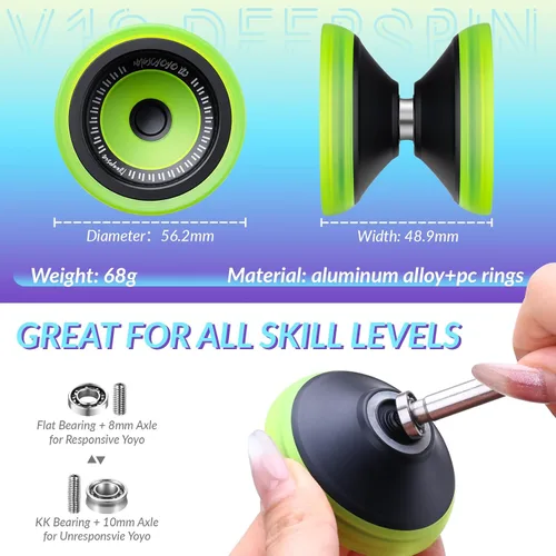 Vista 6 de MAGICYOYO Yoyo Sensible para Niños de 8 a 12 años, Paquete de 2 Yoyos, Truco Profesional de Girar con Dedo para Avanzados, Yoyo de Metal de Doble
