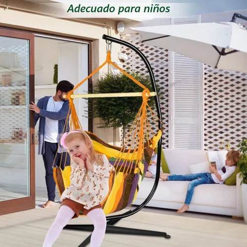 Vista 4 de Soporte para Silla de Hamaca, Soporte para Hamaca Colgante con Forma de C para Interiores y Exteriores de Acero Sólido y Resistente, Solo