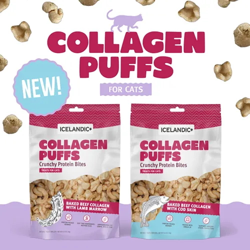 Vista 5 de Icelandic+ Colágeno Puffs: Colágeno de res al horno con piel de bacalao, bolsa de 0.5 onzas, golosinas para gatos, bocadillos crujientes