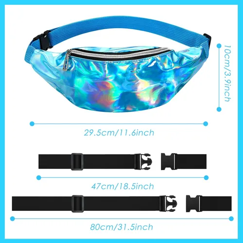 Vista 2 de Riñonera holográfica de 12 piezas para mujeres y niños cintura deportiva de color metálico cintura brillante con cinturones ajustables