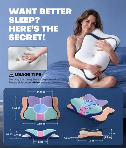 Vista 6 de Almohadas de espuma de memoria que duerme dulce, almohada ergonómica inodoro del cuello del contorno Blanco