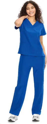 Vista 37 de COZYFIT Scrubs for Women Set - V-Neck & Straight Leg Pants with 9 Pockets Negro