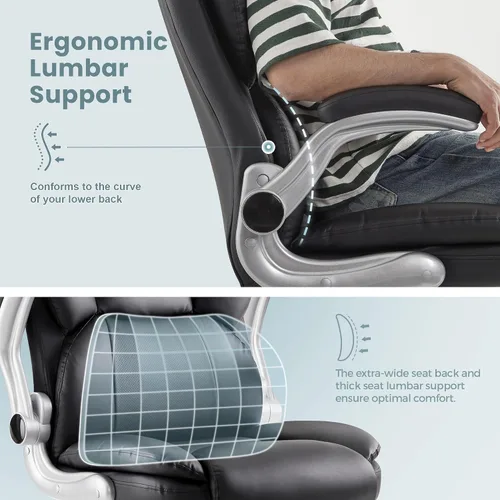 Vista 3 de IWMH Silla de oficina ejecutiva, silla ergonómica de escritorio grande y alta, silla de piel sintética con respaldo alto y reposabrazos abatibles