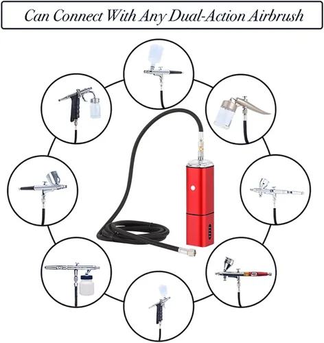 Vista 5 de Kit de aerógrafo Casubaris con compresor, kit de aerógrafo portátil recargable sin cable, pluma de aerógrafo de doble acción con parada automática