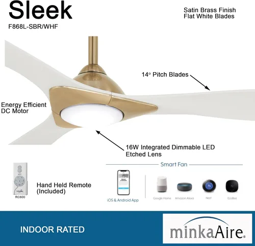 Vista 4 de Minka-Aire F868L-SBR/WHF Elegante ventilador de techo de 60 pulgadas con luces, latón suave
