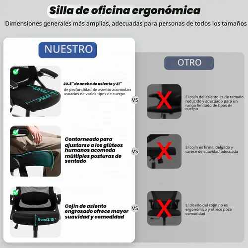 Vista 5 de Fizzin Silla de Oficina Ergonómica, Sillas de Computadora de 400 LBS con Soporte Lumbar Ajustable, Silla de Escritorio de Malla Transpirable Rosado