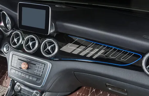 Vista 2 de Cubierta decorativa para salpicadero de Mercedes Benz GLA (X156) 2013-2017 GLA180 GLA200 GLA220 GLA250 (negro + línea azul)