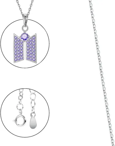 Vista 5 de KPOP - Collar con colgante Bangtan para niños, joyería de circonita cúbica para regalo de fanáticos del ejército, Zirconia cúbica, Circonia cúbica