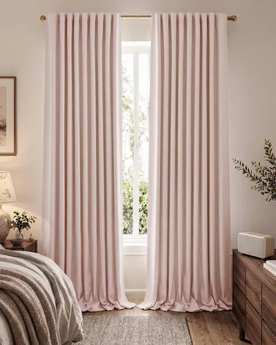 Vista 18 de jinchan Cortinas opacas de felpilla para dormitorio, cortinas beige para sala de estar, juego de 2 paneles de 84 pulgadas de largo, con aislamiento