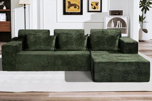 Vista 10 de HABUTWAY Sofá modular modular de 101 pulgadas con asiento profundo, moderno sofá convertible en forma de L, sofá tapizado con diván para sala