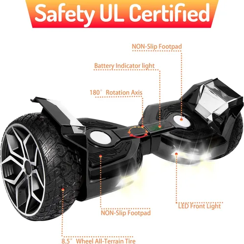 Vista 2 de 8.5” All Terrain Hover Board, Off Road Self Balancing Scooter with Bluetooth and LED Lights, UL2272 Safety Certified