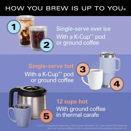 Vista 2 de Hamilton Beach FlexBrew Advanced 5-en-1 Cafetera Térmica Programable de 12 Tazas de Goteo y Porción Individual para Café Caliente y Helado, Depósito