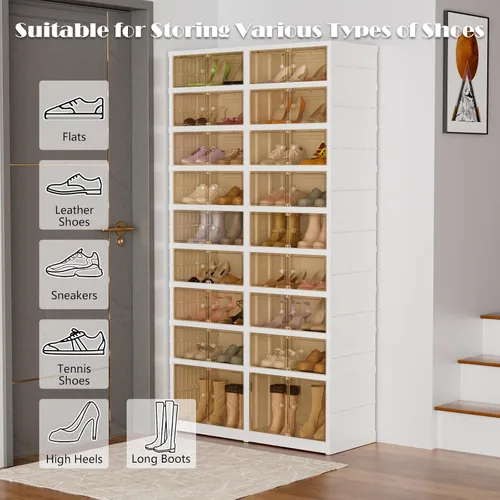 Vista 3 de Organizador de zapatero portátil de 9 niveles para clóset, contenedores de calzado de 36 pares, caja de almacenamiento de zapatos de plástico