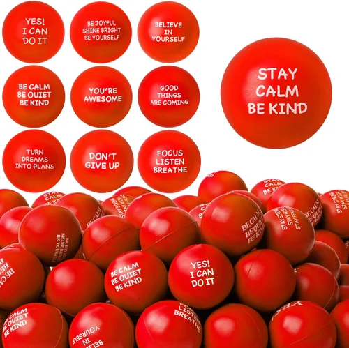 Vista 7 de SHQDD 12 bolas antiestrés, bolas antiestrés para adultos, juguetes de esponja suave para apretar con citas inspiradoras, regalos para aliviar