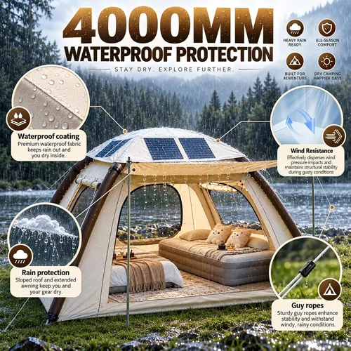 Vista 5 de Inflatable Tent for 4 Person with Solar Panel, Pump, Canopy & Porch