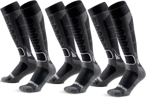 Vista 18 de Calcetines de lana de merino para esquí para hombres, mujeres y jóvenes - Calcetines térmicos de snowboard con amortiguación completa por encima