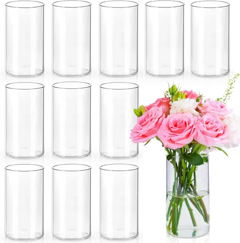 Vista 11 de UPBUD Jarrones Cilíndricos de Vidrio Pequeños de 4 Pulgadas para Centros de Mesa 12 piezas Jarrón de Flores Transparente para Decoraciones