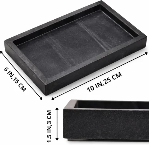 Vista 2 de Bandeja de mármol negro natural para baño, cocina, tocador, escritorio, organizador de piedra para mesa auxiliar, tocador, mesita de noche, velas