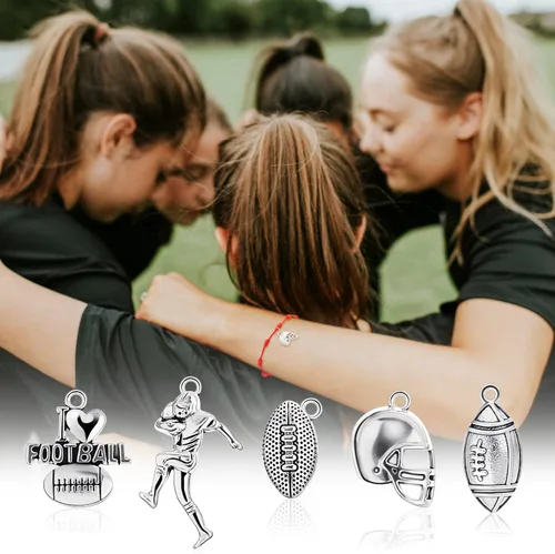 Vista 7 de Blulu Colgantes de fútbol mixtos con cuentas de jugador de fútbol plateado, dijes, colgantes para collar, encantos deportivos, joyería, accesorios