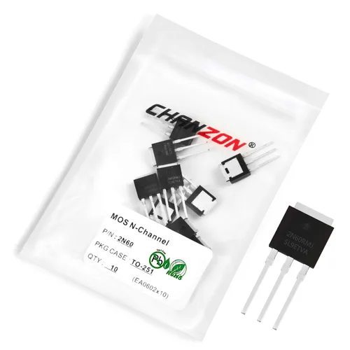Vista 59 de Chanzon 2N60 TO-220AB NMOS MOS N-Channel Power MOSFET Transistor, alto voltaje y corriente nominal, (paquete de 10 unidades)