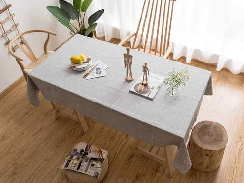 Vista 2 de Cotton Linen Striped Tablecloth/Tablecloth with Tassel Grey Rectangle/Oblong 140 x 178 cm