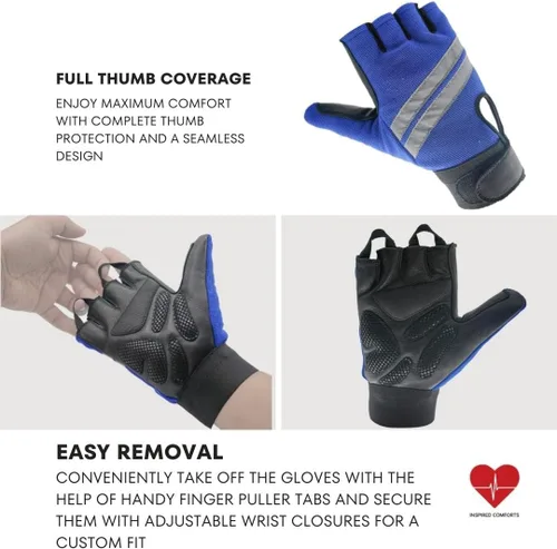 Vista 2 de Inspired Comforts Guantes para silla de ruedas, pulgar completo sin dedos, con agarre antideslizante, transpirables y reflectantes