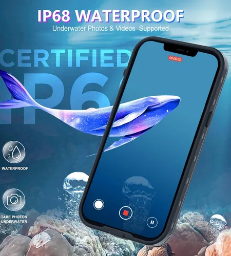 Vista 5 de Funda impermeable diseñada para iPhone 12, cuerpo completo, a prueba de polvo, a prueba de golpes, protector de pantalla integrado