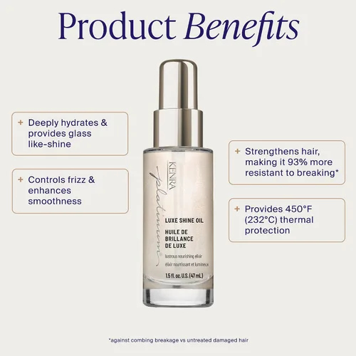 Vista 2 de Kenra Professional Platinum Luxe Shine Oil Gold Enriched Nourishing Elixir Enhances Shine & Manageability Thermal Protection Up To 450F
