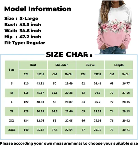 Vista 5 de Sudadera de manga larga con cuello redondo y estampado floral para mujer, casual, holgada, atlética