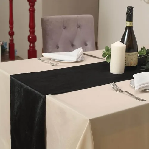 Vista 8 de Efavormart - Camino de mesa de terciopelo negro de alta calidad de 12 x 107 pulgadas para decoración de bodas y fiestas