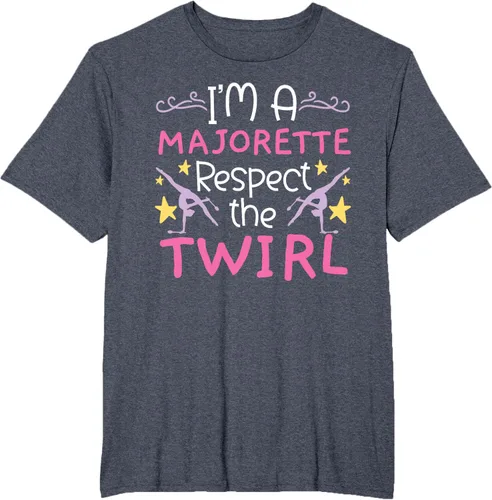 Vista 20 de Camiseta con texto en inglés "I A Majorette Respect The Twirl Baton Twirling", Negro